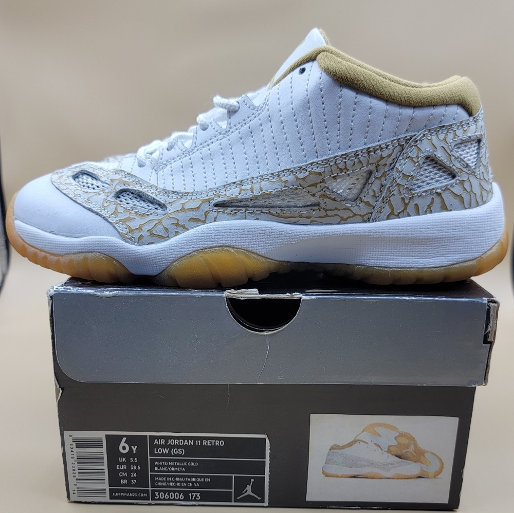 Nike Air Jordan 11 Retro Low GS Kids Shoe Size 6Y White Gold Youth Basketball
